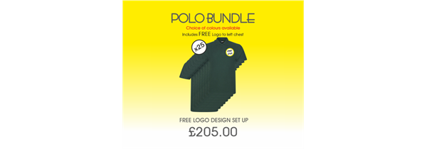 25 POLO SHIRTS WITH LOGO TO LEFT CHEST FOR FREE!