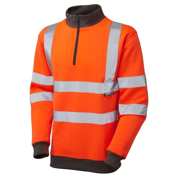 LEO WORKWEAR BRYNSWORTHY ISO 20471 Cl 3 1/4 Zip Sweatshirt